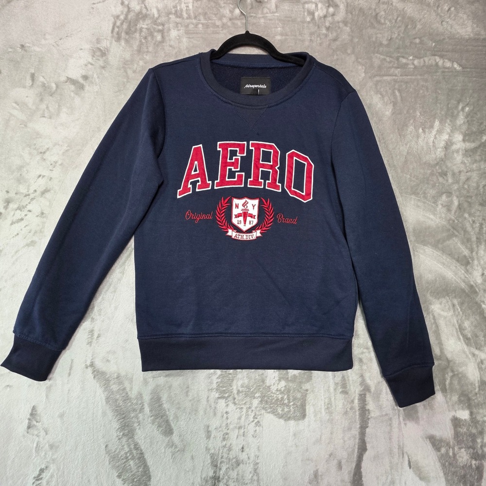 Aeropostale Mens Navy Blue Aero NY 1987 Graphic Crewneck Sweatshirt Size S